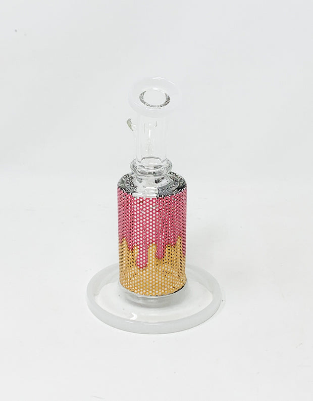 Strawberry Ice Cream Drip Perforated Vinyl 6.5in Bent Neck Glass Water Hand Pipe/Dab Rig