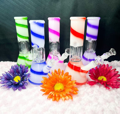 Candy Stripe 8in Glass Water Pipe/Bong