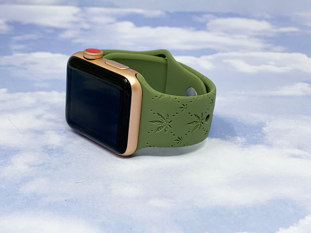 Quilted Weed Leaf Engraved Silicone Apple Watch Band