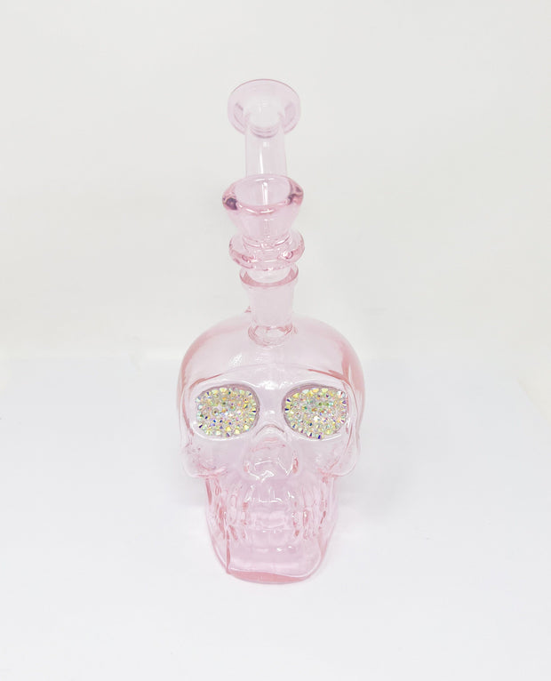 Spooky Clear Glass 8in Skull Water Pipe/Bong