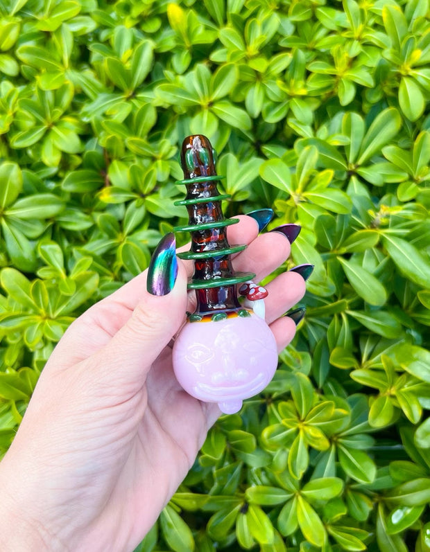 Mother Earth Pink Mushroom Tree Glass Hand Pipe