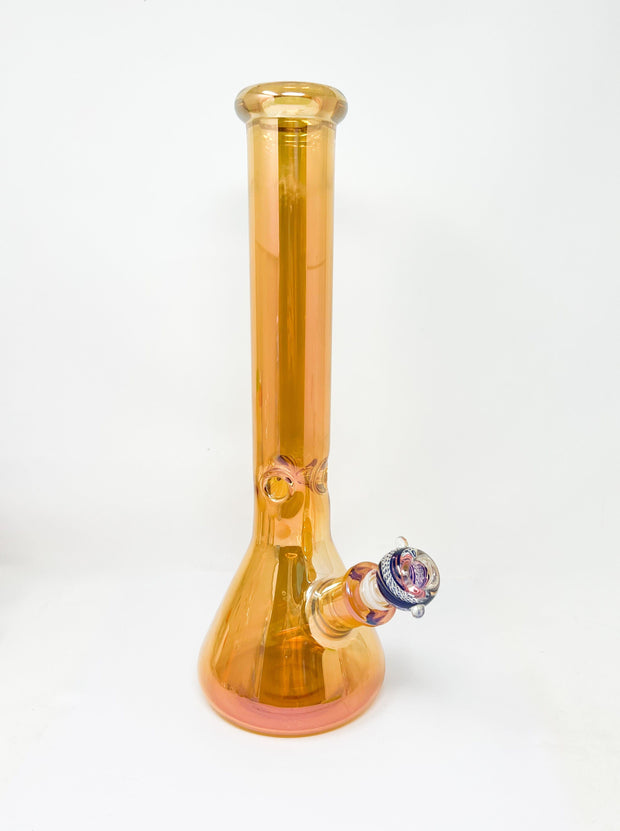 Iridescent Amber 14in Beaker Glass Water Pipe/Bong