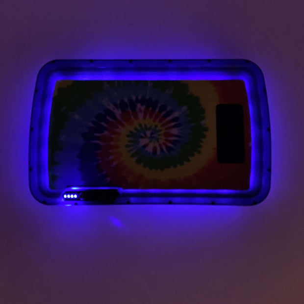 Rainbow Tie Dye LED Rolling Tray Featuring 7 Colors and Party Mode