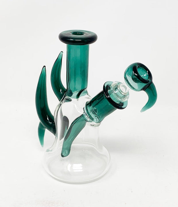 2KGlassWorks Emerald Green Horn Heady Glass Water Pipe/Dab Rig
