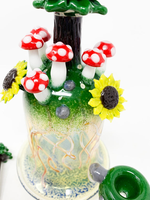 Los1Glass Red Mushroom Sunflower Tree Heady Glass Water Pipe/Dab Rig