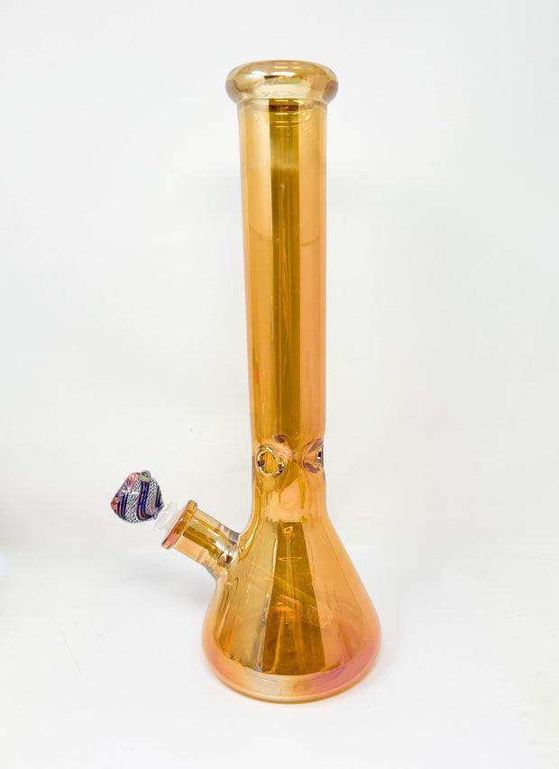 Iridescent Amber 14in Beaker Glass Water Pipe/Bong