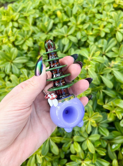 Mother Earth Purple Mushroom Tree Glass Hand Pipe