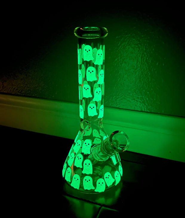 Glow In The Dark Ghosts Pink Glass Water Pipe/Bong