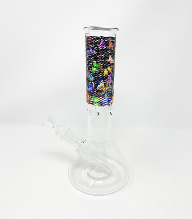 Rainbow Butterflies Beaker Glass Water Pipe/Bong