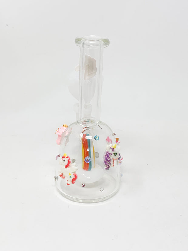 6.5in Red Rainbow Unicorn Rhinestone Glass Hand Pipe/Bong/Dab Rig