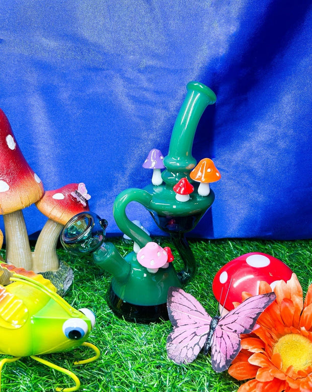 Rainbow Mushroom Recycler Glass Water Pipe/Dab Rig