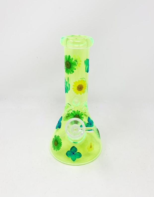 Neon Green UV Dried Floral Glass Water Pipe/Bong