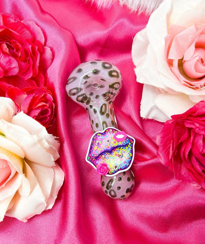 Pink Leopard Rainbow Lips Glass Hand Pipe