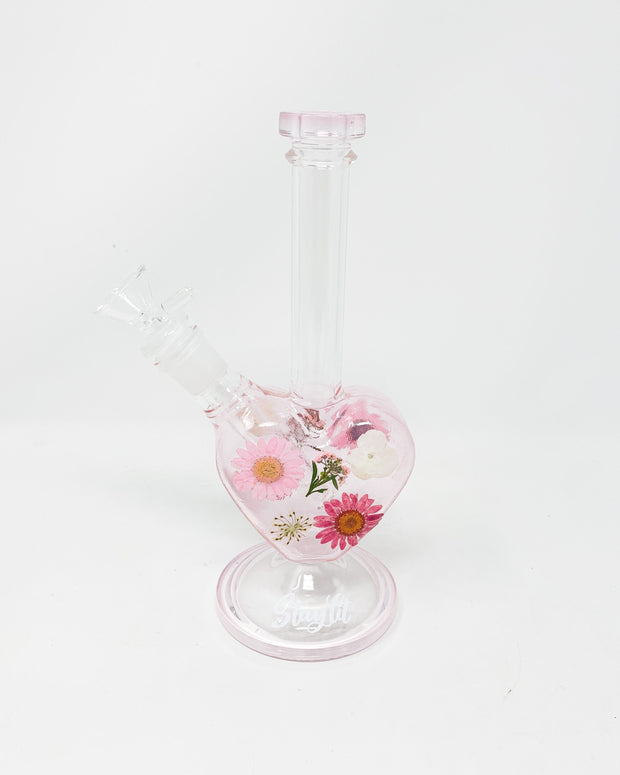 Pink Floral Heart Glass Hand Pipe/Dab Rig