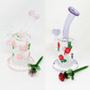 Pink Roses Bent Neck Glass Water Hand Pipe/Dab Rig