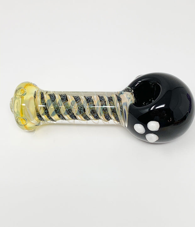 Yellow Dichro Swirl Black Head Glass Hand Pipe