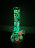 Glow In The Dark Neon Hand Painted Weed Leaves Beaker Glass Water Pipe/Bong