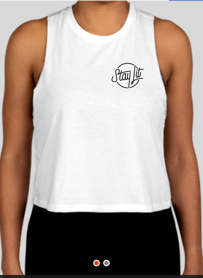 StayLit White and Black Logo Racerback Crop Top