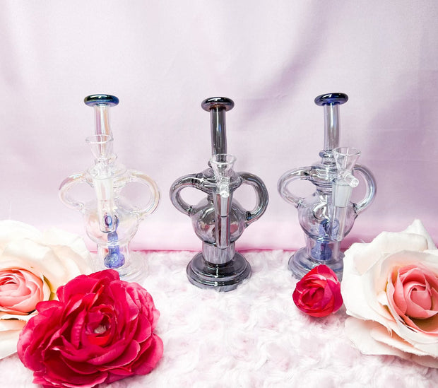 Mini Iridescent Recycler Glass Water Pipe/Dab Rig