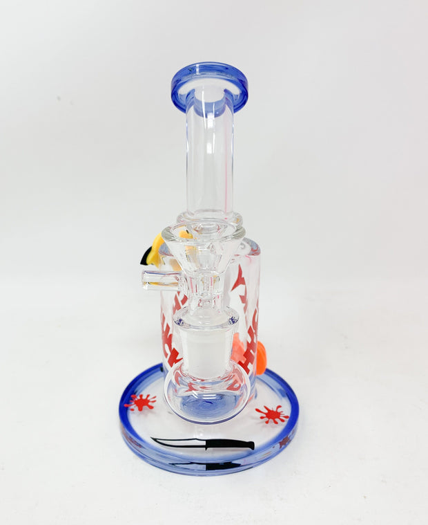 Blue Chucky Doll Horror Bent Neck Glass Water Hand Pipe/Dab Rig
