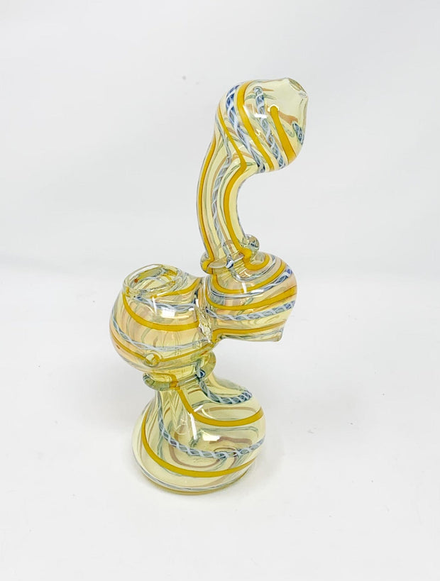 Yellow and Blue Swirl Glass Hand Pipe/Bubbler