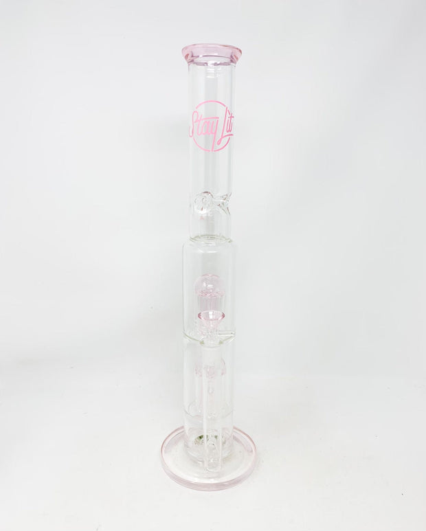 StayLit Pink Double Perc 18in Beaker Glass Water Pipe/Dab Rig