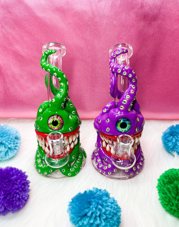 AHH Little Eyeballs Monster Glow In The Dark Glass Water Pipe/Dab Rig