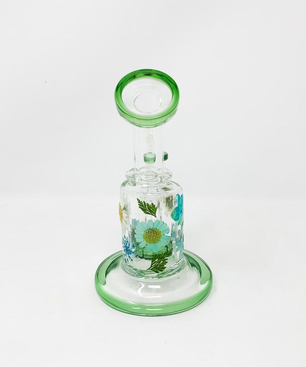 Green Dried Flowers Bent Neck Glass Water Hand Pipe/Dab Rig