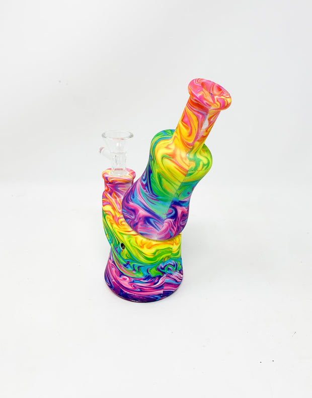 Purple Pink Rainbow Marble Swirl Silicone Water Pipe/Bong