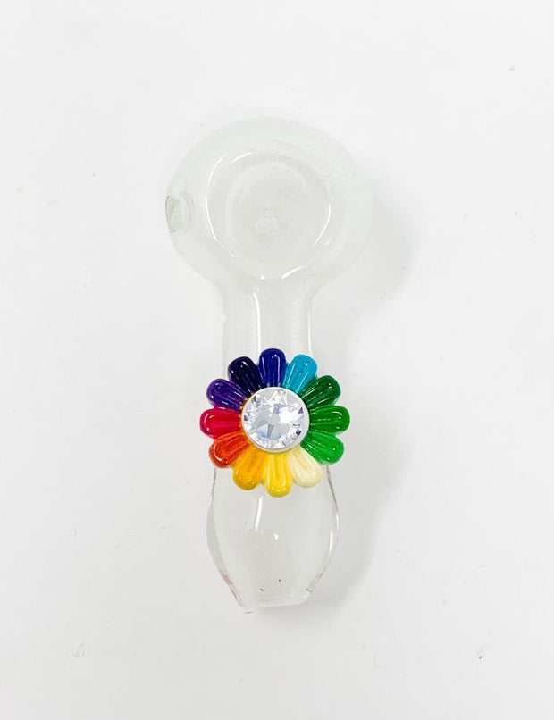 Glow In The Dark Rainbow Flower Glass Hand Pipe