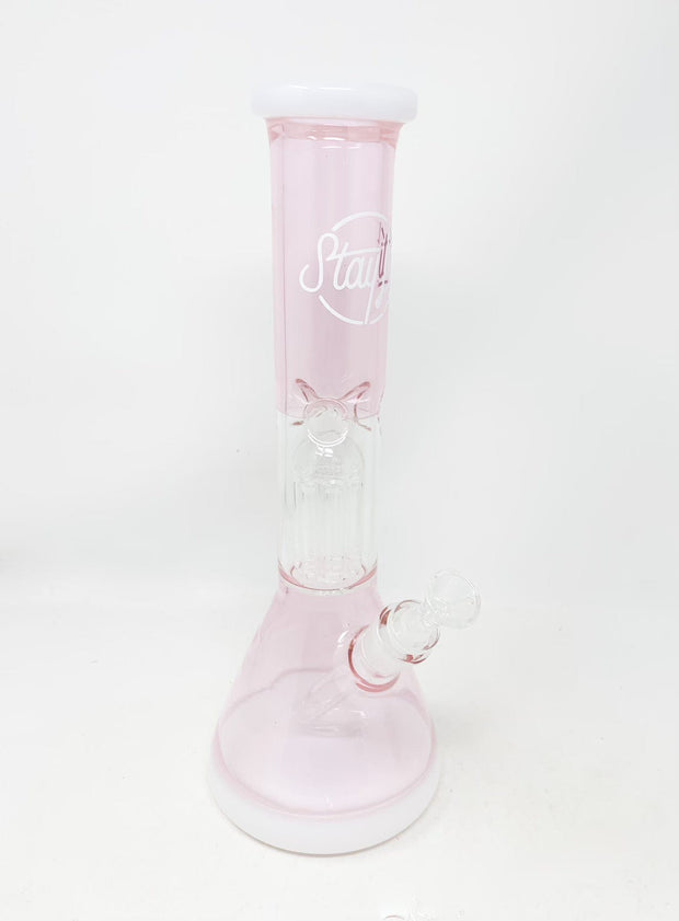 StayLit Pink White 14in Beaker Glass Water Pipe/Bong