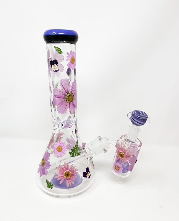 Purple Dried Floral 12in Glass Water Pipe/Bong