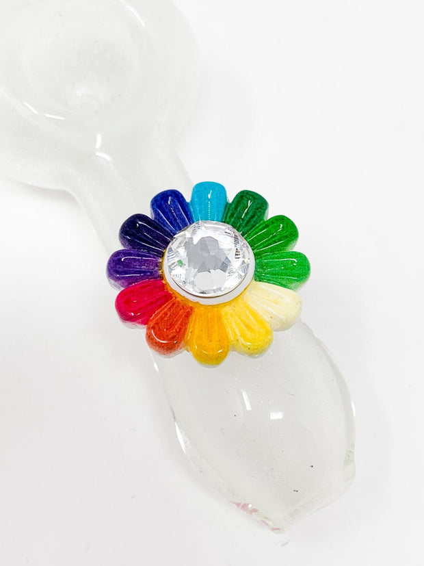 Glow In The Dark Rainbow Flower Glass Hand Pipe