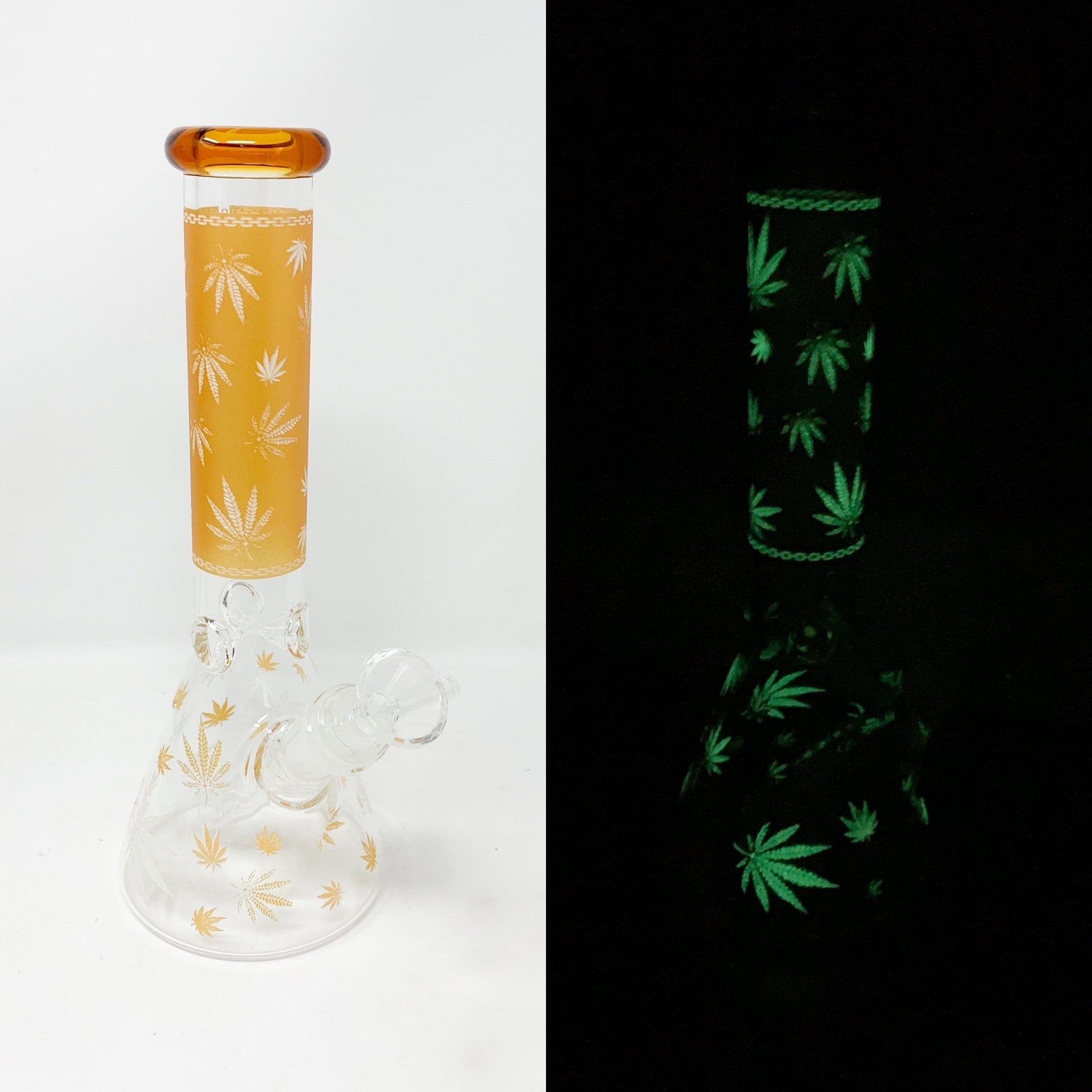 Glass Cannabis Pipe With Marijuana Leaf Over White Background High