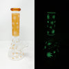 Glow In The Dark Gold Weed Leaves Beaker Glass Water Pipe/Bong