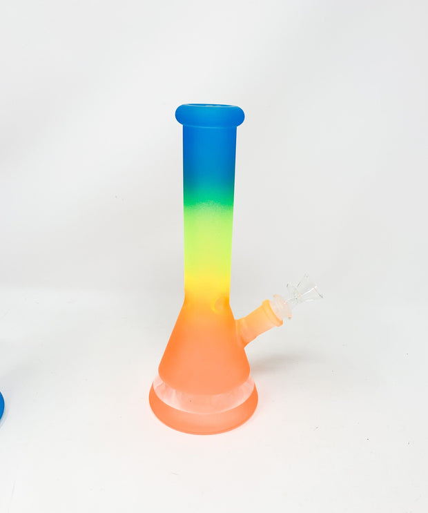 Orange Rainbow Frosted 10 Inch Beaker Glass Water Pipe/ Bong