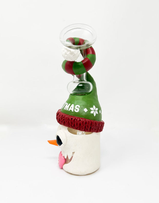 Angry Snowman Fiend Bent Neck Glass Water Pipe/Rig