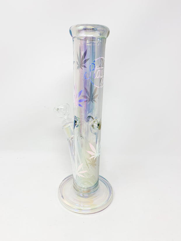 Rainbow Iridescent Weed Leaves StayLit 12in Floral Beaker Glass Water Pipe/Bong