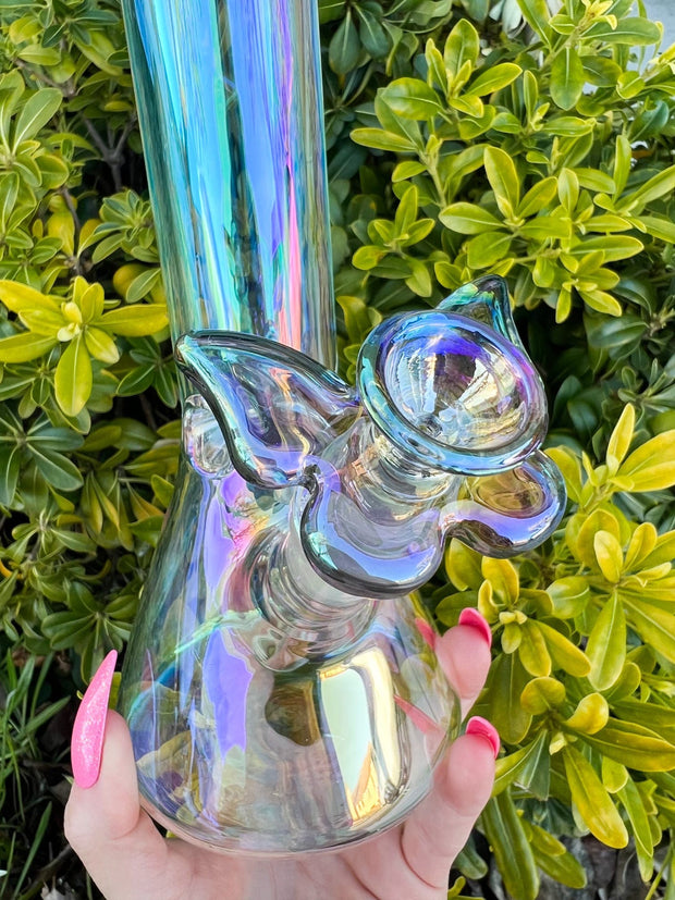 Iridescent Butterfly 10in Glass Water Pipe/Bong