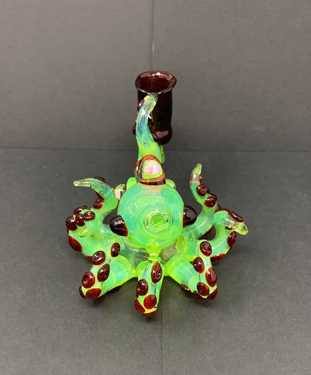 Izzy The Glassblower Slime and Red Elvis Mini Octopus Heady Glass Water Pipe/Dab Rig