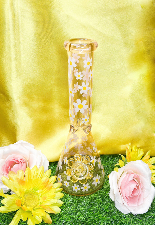 Retro Pink Daisies Glass Water Pipe/Bong