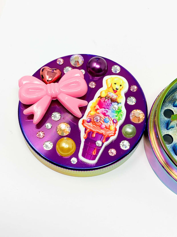 Rainbow Herb Grinder Rainbow Swarovski Crystal Dog Custom 4 Piece 55mm W/ Cleaning Tool