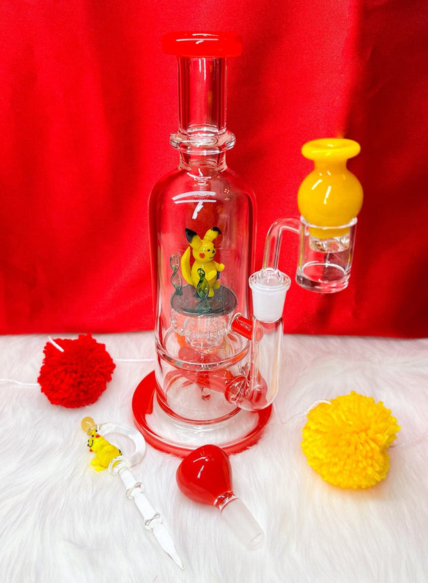 Red Smokemon 10in Double Perc Glass Water Pipe/Dab Rig