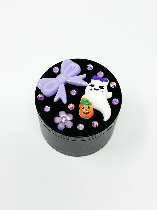 Purple Ghost Crystal Herb Grinder Custom Black Spice Grinder 4 Piece 55mm W/ Cleaning Tool