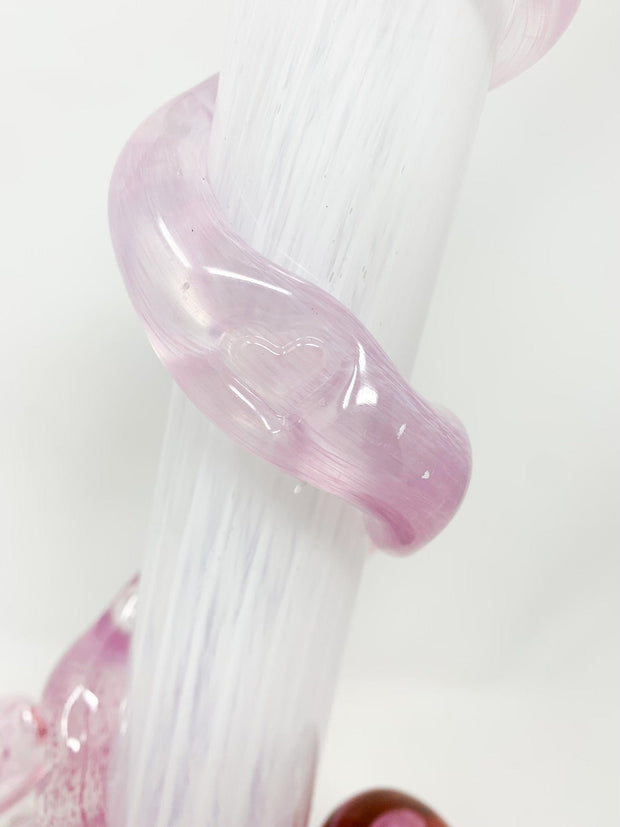 Noble Glass White Pink Ruby Heart Heady Glass Water Pipe/Bong