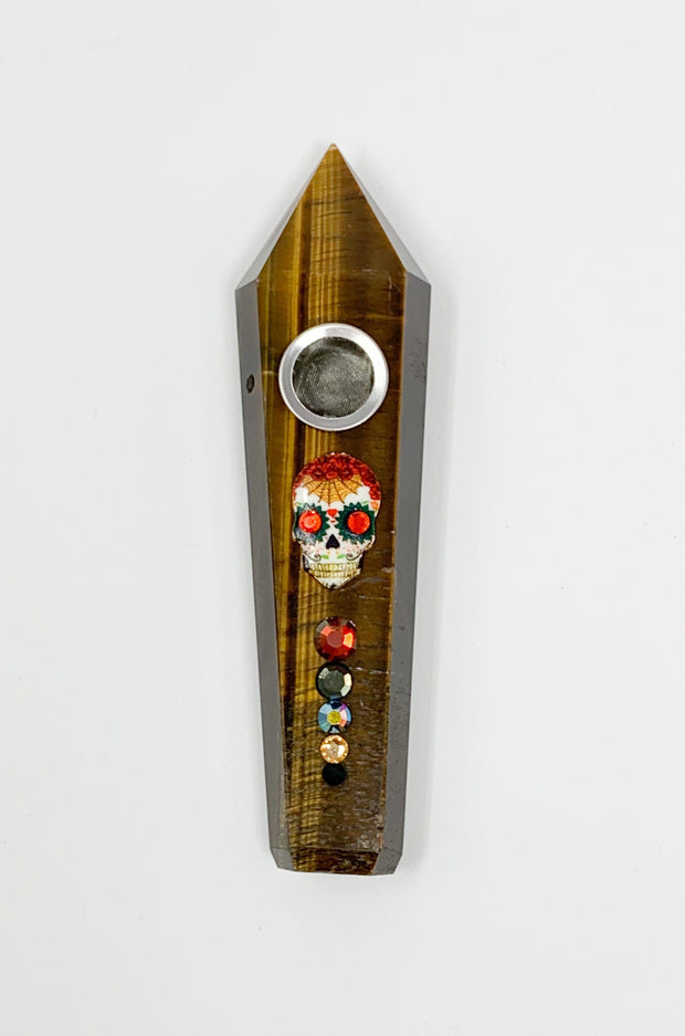 Tigers Eye Crystal Hand Pipe Day of the Dead Swarovski