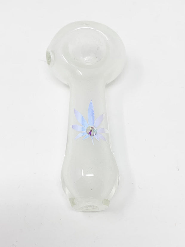 Glow In The Dark Weed Leaf Crystal Glass Hand Pipe