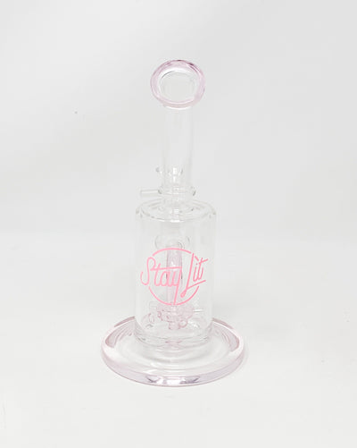Matte Pink Glow In The Dark StayLit 9in Bent Neck Glass Water Hand Pipe/Dab Rig