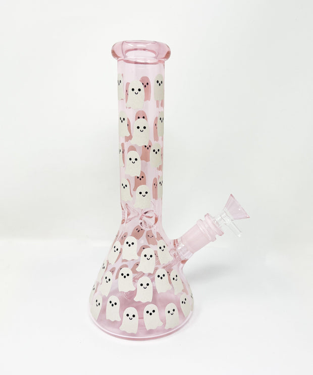 Glow In The Dark Ghosts Pink Glass Water Pipe/Bong