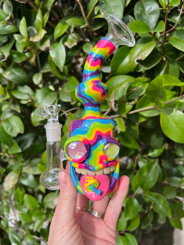 Trippy Rainbow Fiend #1 Bent Neck Glass Water Pipe/Rig